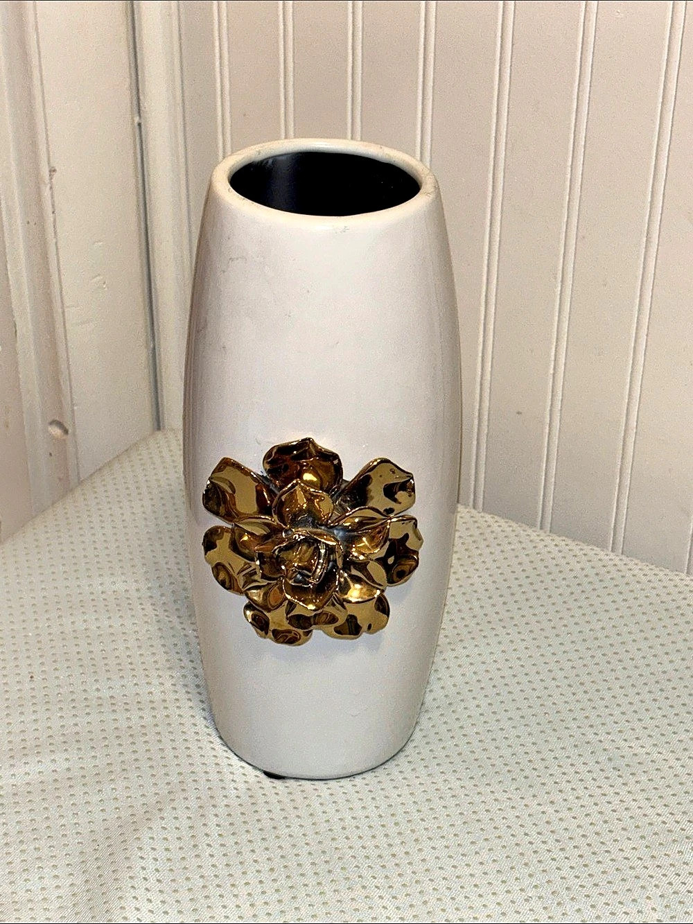 T.J.Maxx White & Gold Floral Embellished Vase